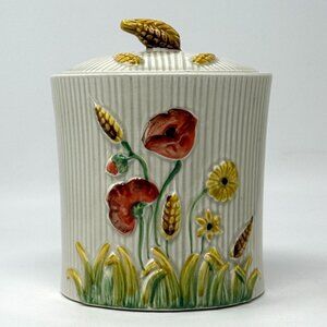 Vintage Empress by Haruta MCM Ceramic Art Canister Poppy Wheat w/Lid Japan 6"